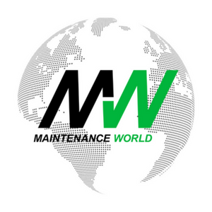 maintenance world, black and green logo, grey globe