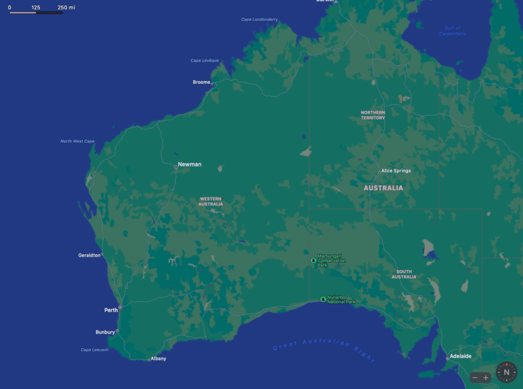 map of australia, showing distance from newman to perth