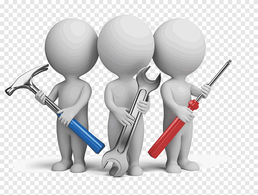 abstract human figures holding tools used to perform maintenance