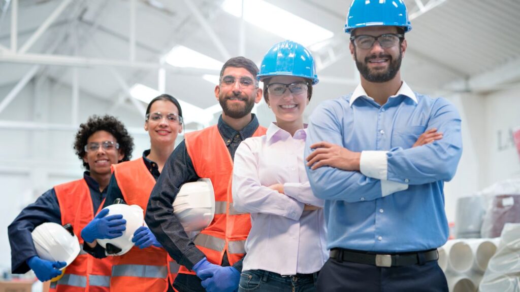 maintenance management strategy belief starts with people; maintenance workers standing in line in factory with supervisor