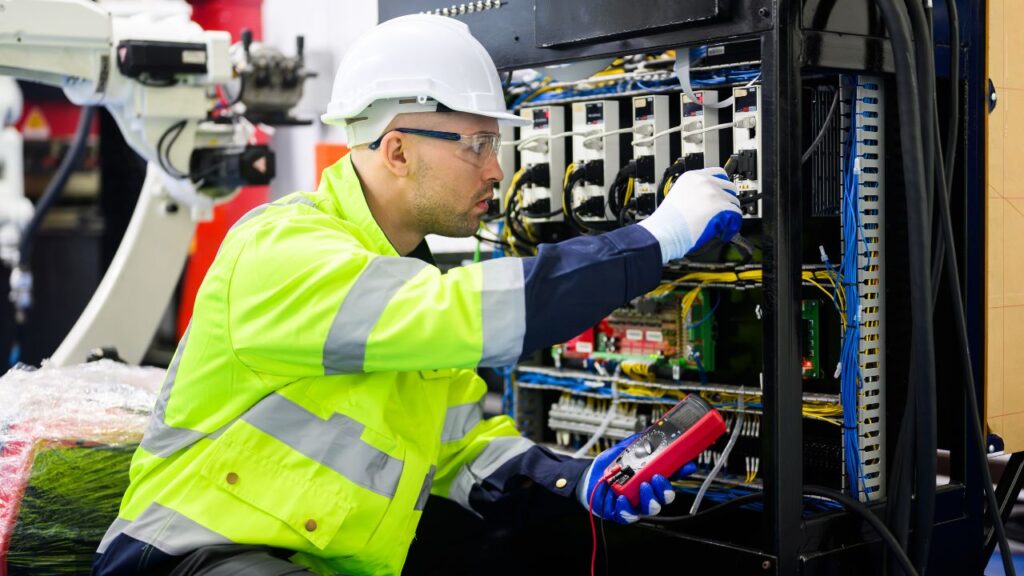 maintenance worker working on equipment in factory