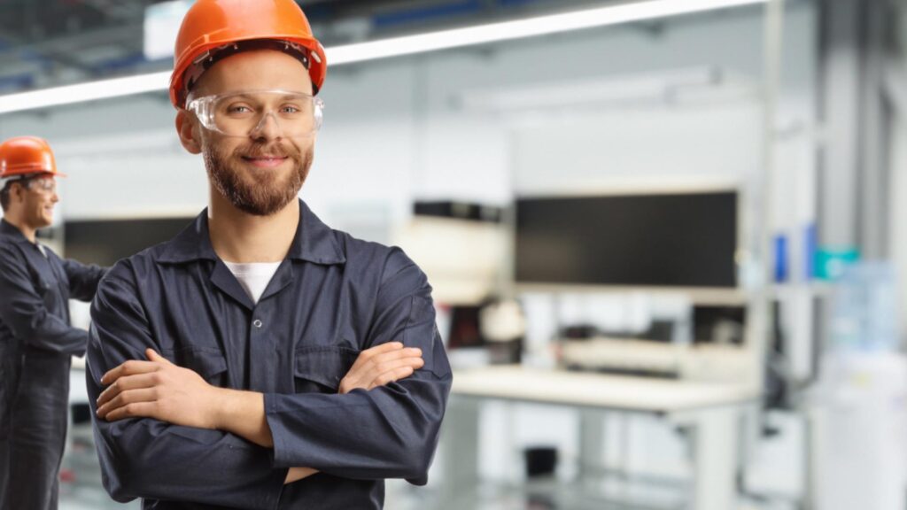 industrial worker wearing hard hat