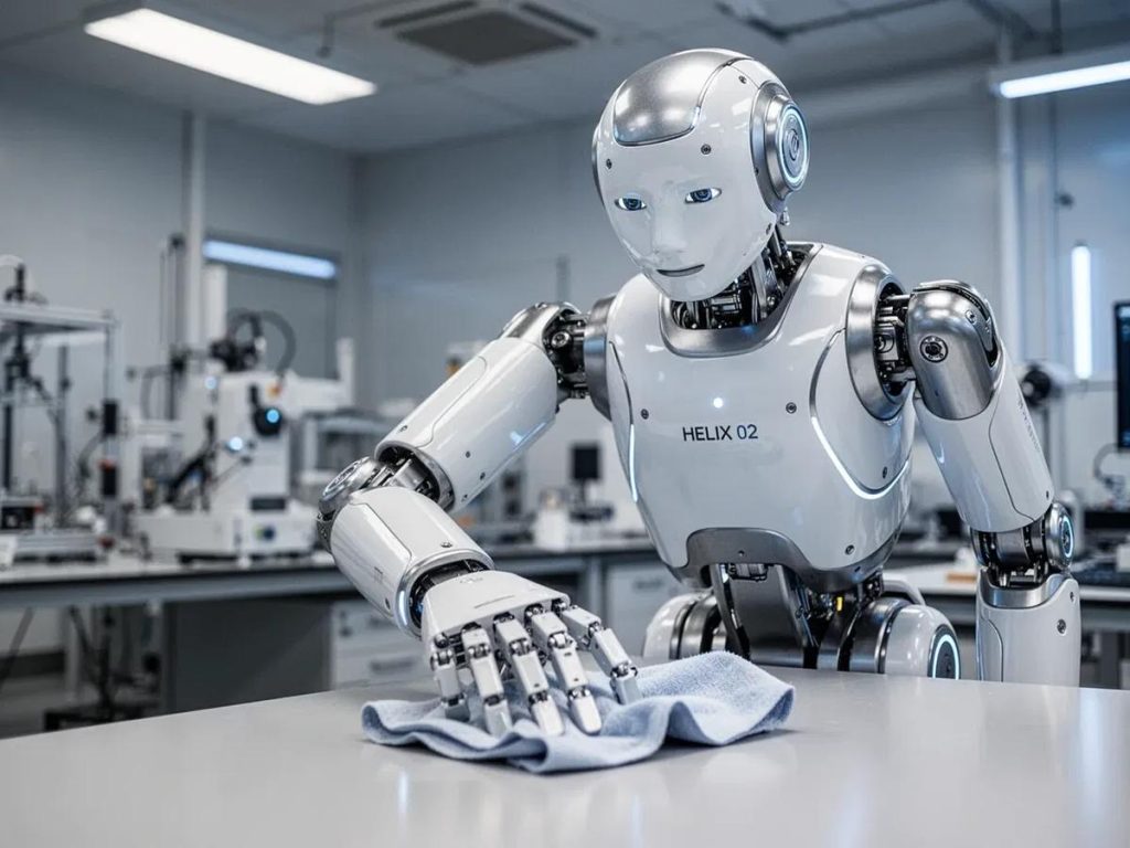 humanoid robot cleaning a table